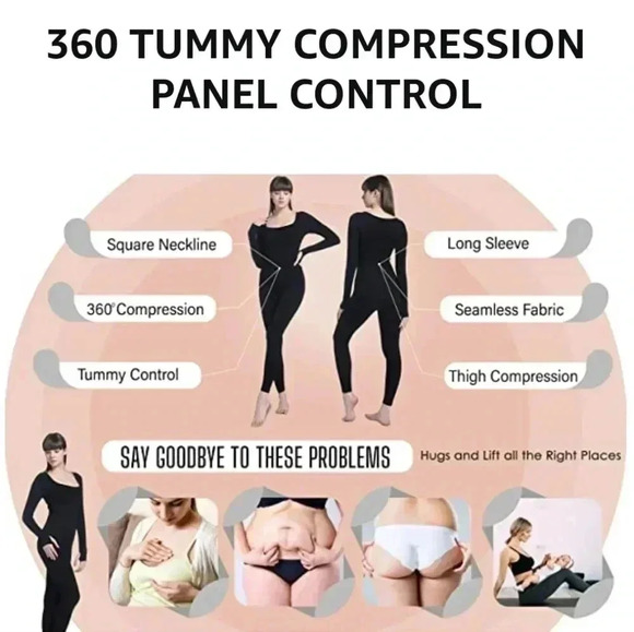 Soo slick long sleeve ribbed  Tummy Control Square Neck Ribbed  Jumpsuit.  Med - Picture 2 of 14